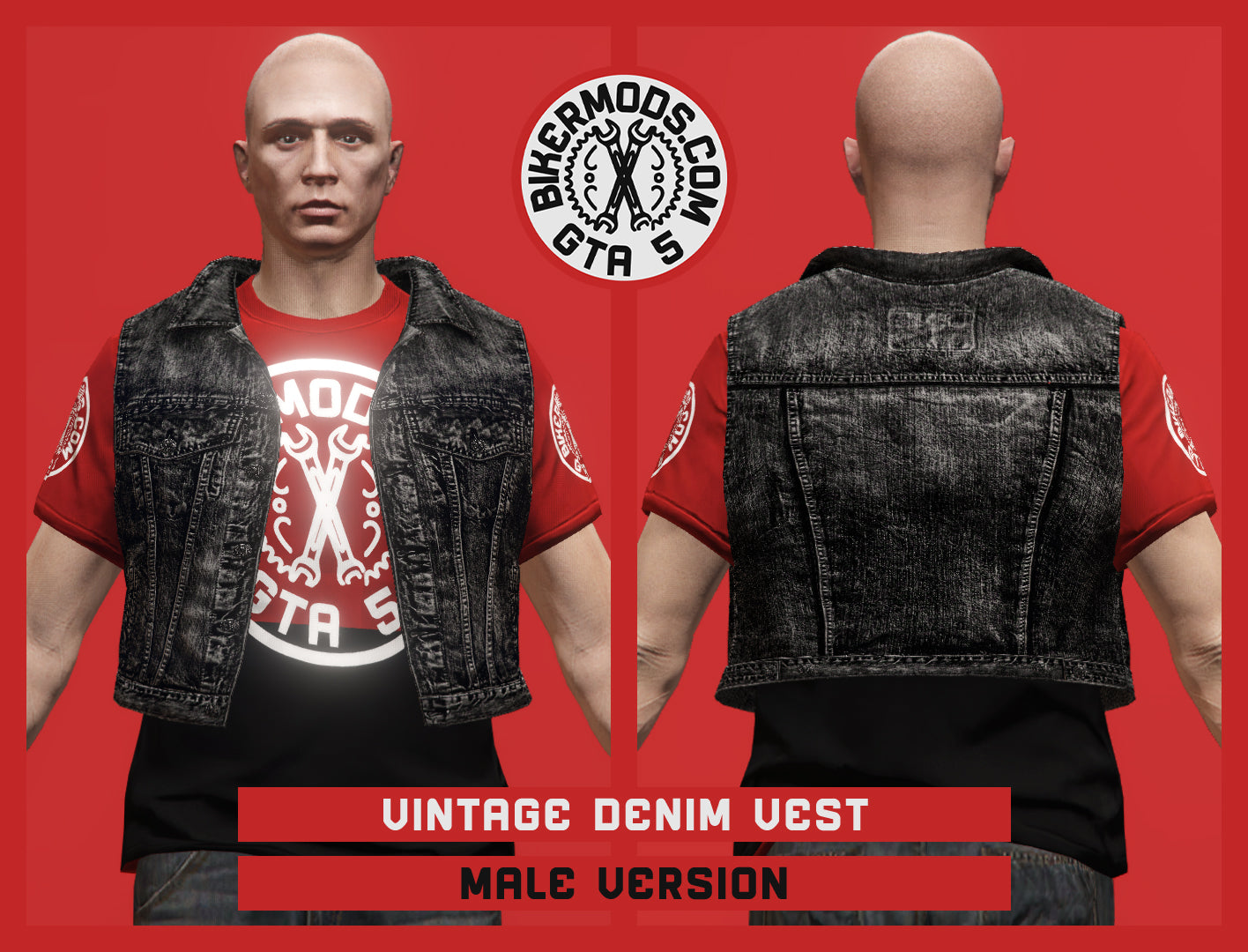 Vintage Black Denim Vest (Male) Shorty Style