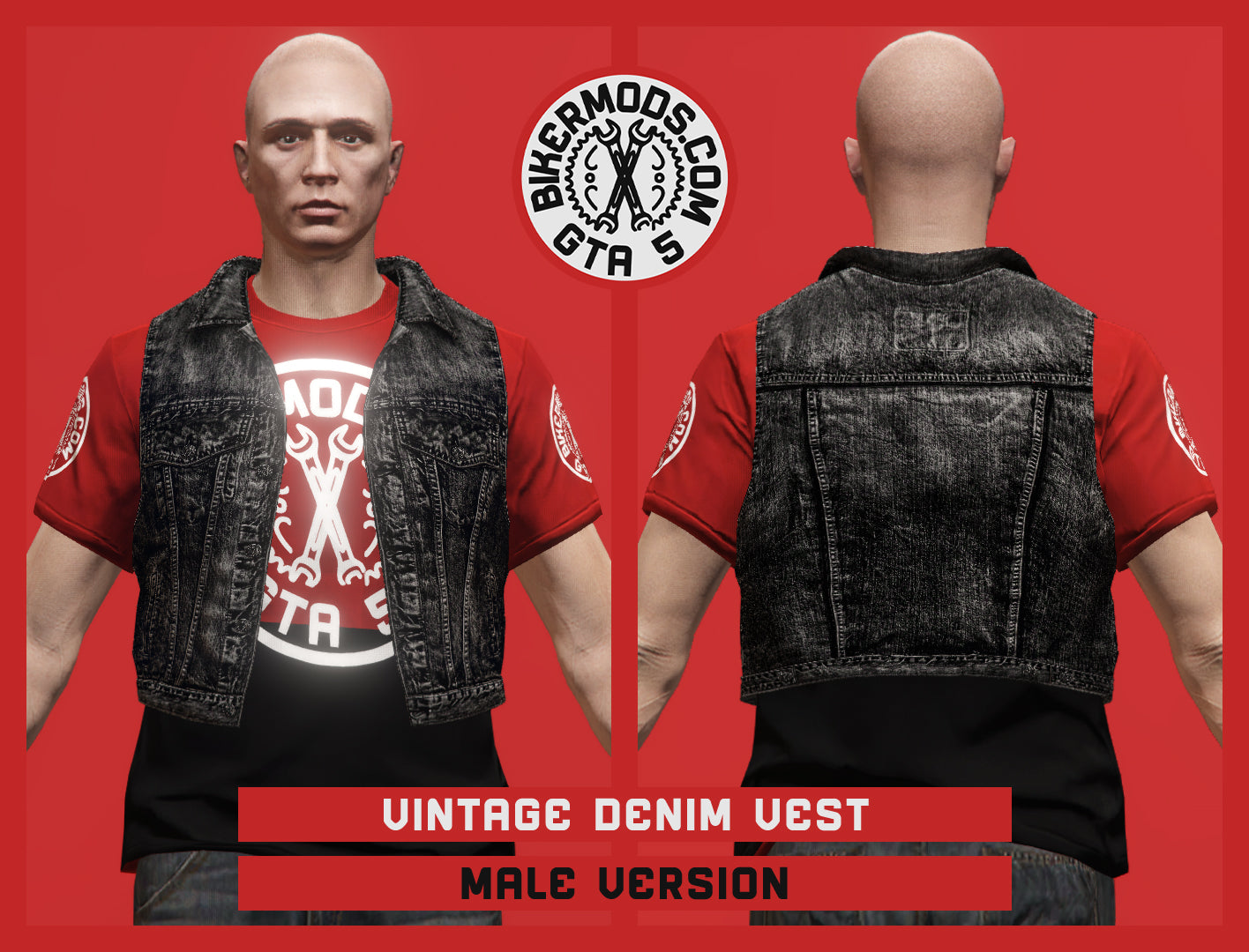 Vintage Black Denim Vest (Male) Slim Style