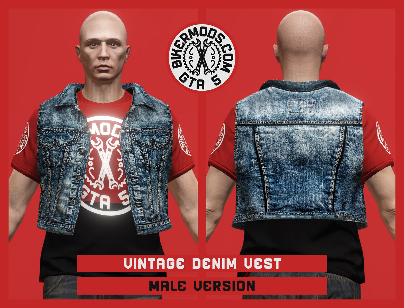 Vintage Blue Denim Vest (Male) Shorty Style