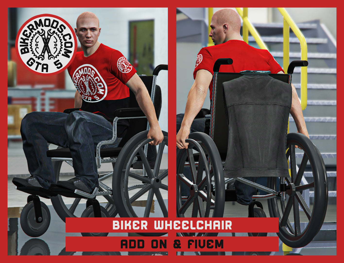 Biker Wheelchair (Add On & FiveM) with Biker Vest and Custom Handling / 178k Poly