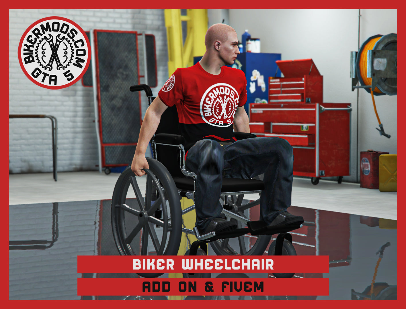 Biker Wheelchair (Add On & FiveM) with Biker Vest and Custom Handling / 178k Poly