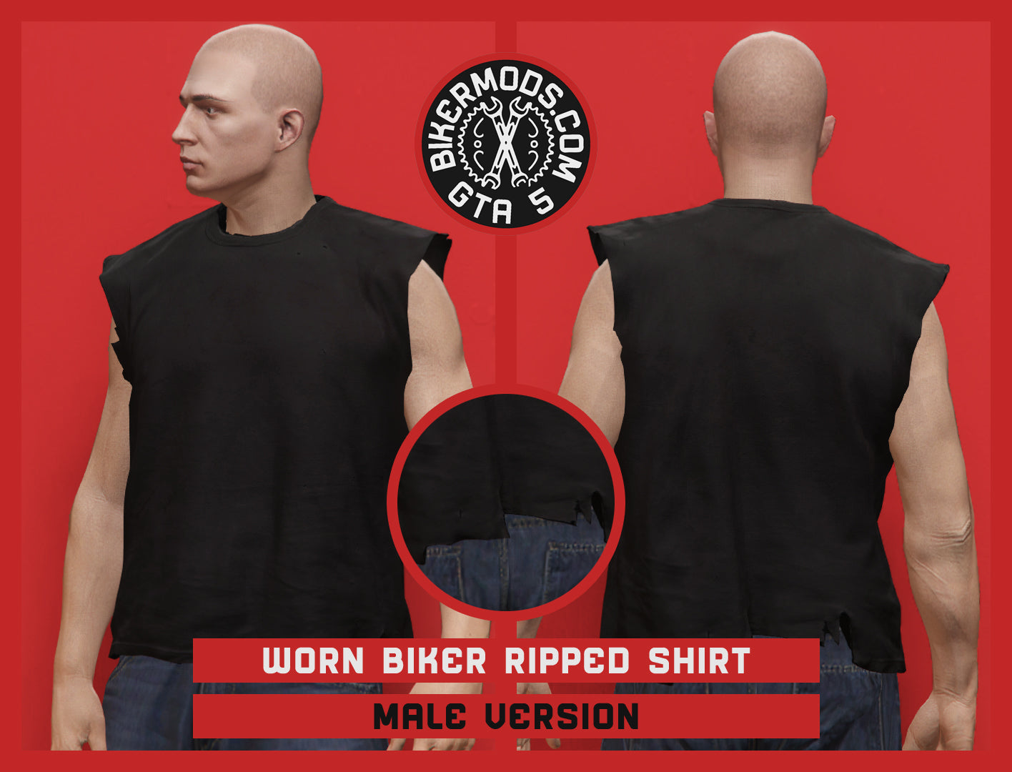 Worn Biker Ripped Black Shirt (Male)