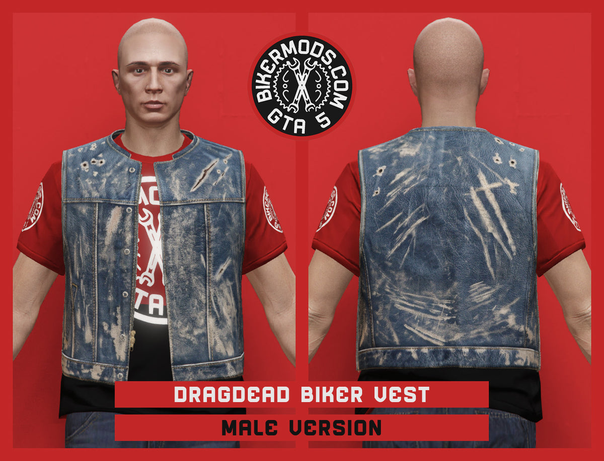 Worn Dragdead Denim Biker Vest (Male)