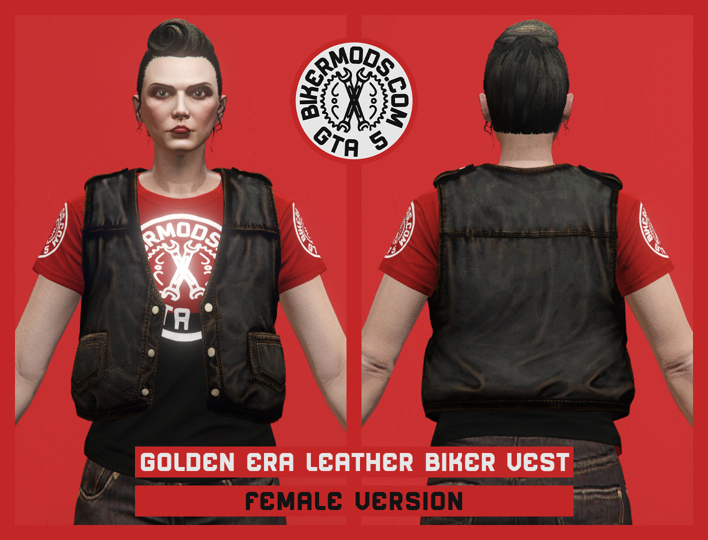 Worn Golden Era Leather Biker Vest (Female) Classic Style