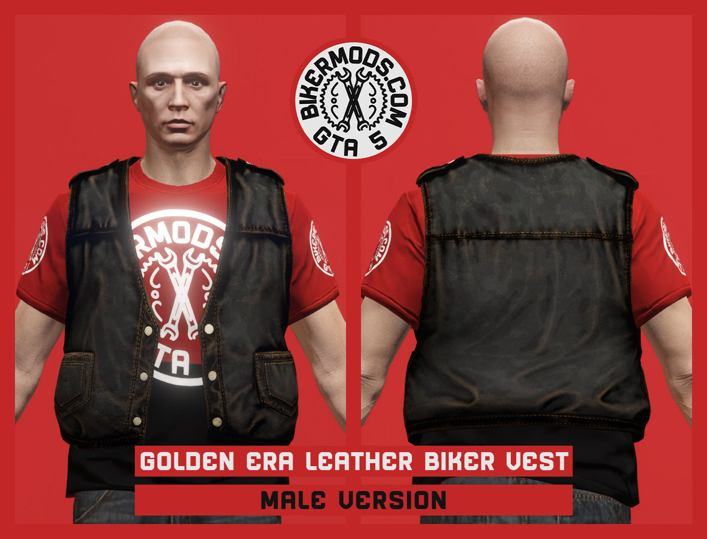 Worn Golden Era Leather Biker Vest (Male) Classic Style