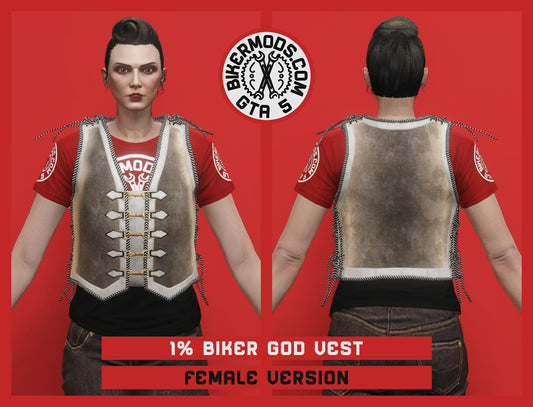 1% Biker God Vest (Female) Brown and White Trim