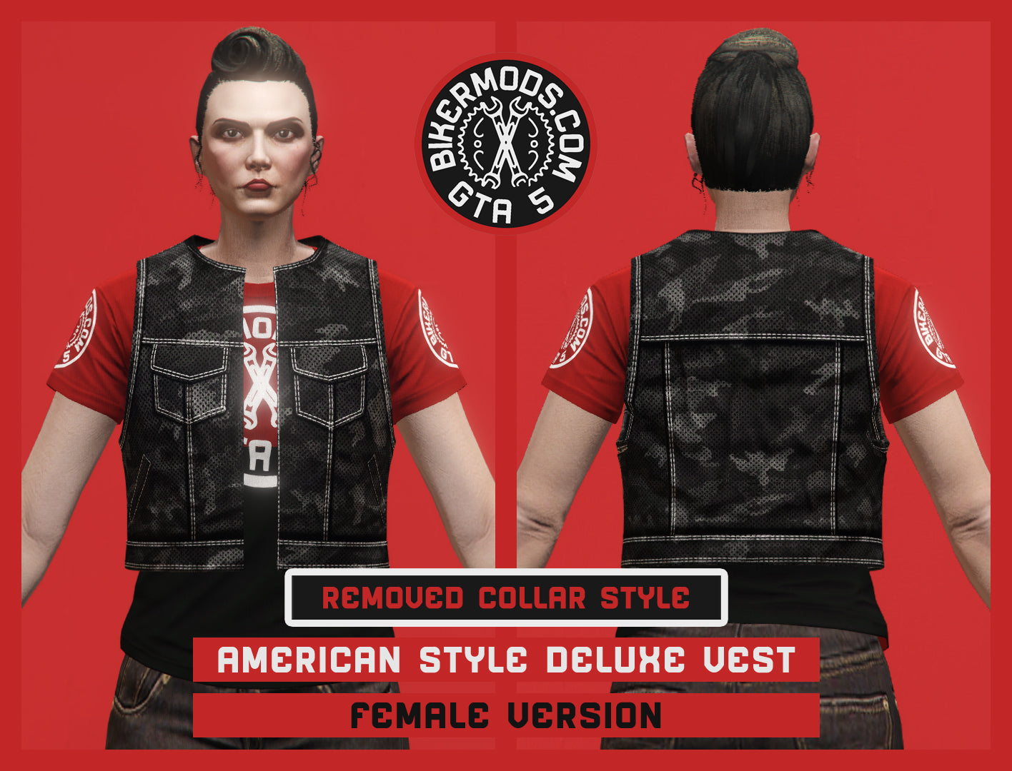 American Style Deluxe Biker Vest (Female) No Collar Open Style
