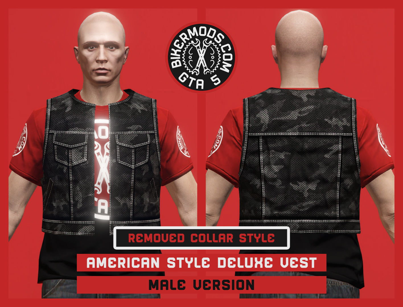 American Style Deluxe Biker Vest (Male) No Collar Open Style