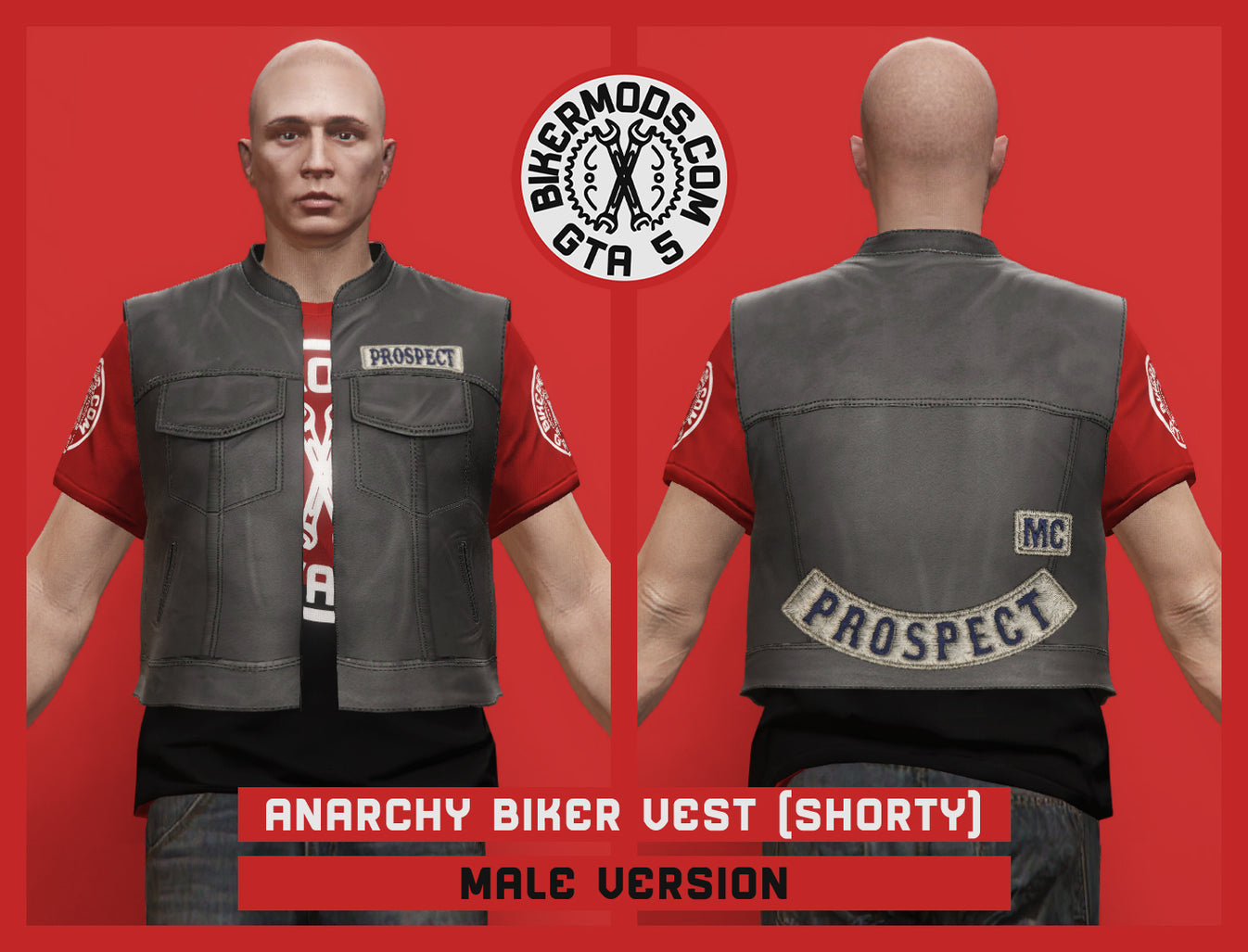Anarchy Biker Vest (Male) Shorty Style (Sons of Anarchy MC Prospect) GTA 5 Bikermods