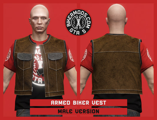 Armed Biker Vest (Male) Brown Leather Style