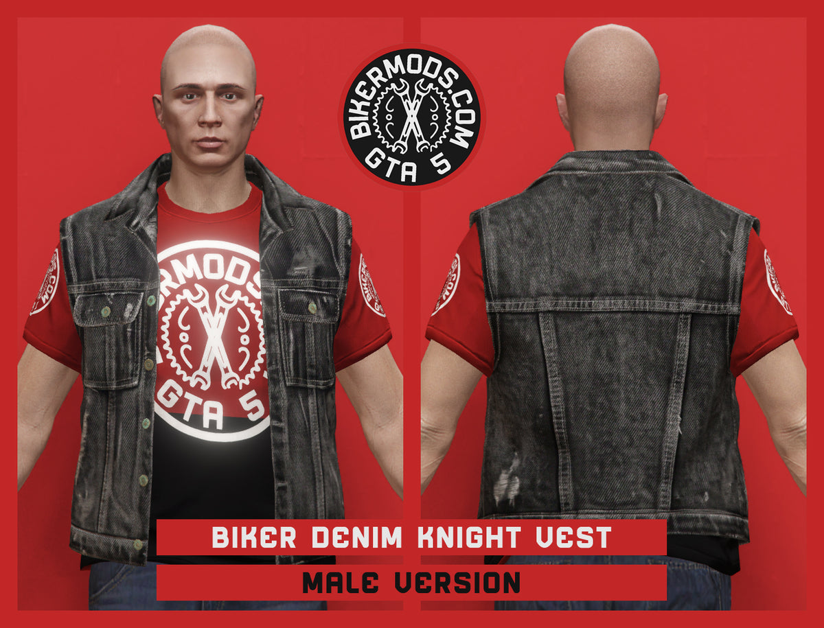 Biker Black Denim Knight Vest (Male)