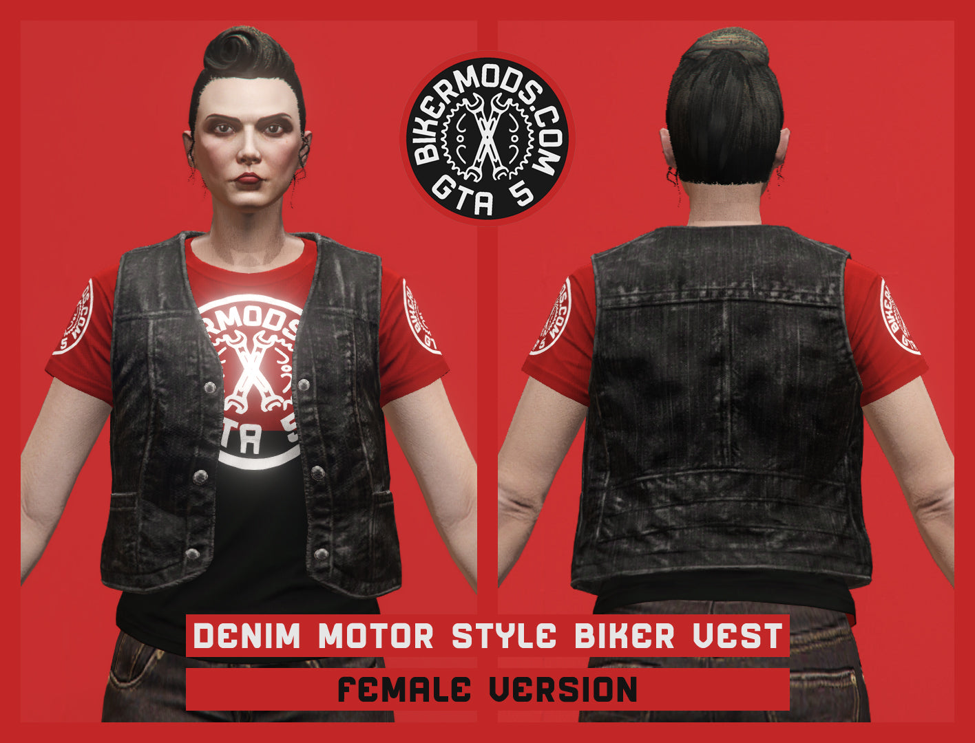 Black Denim Motor Style BIker Vest (Female)