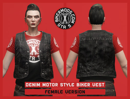 Black Denim Motor Style BIker Vest (Female)