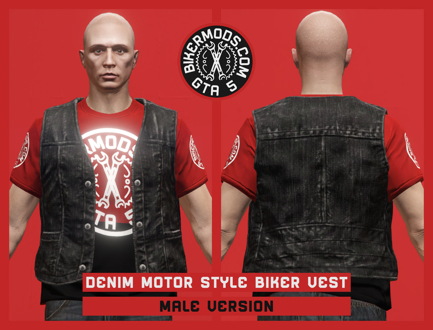Black Denim Motor Style BIker Vest (Male)