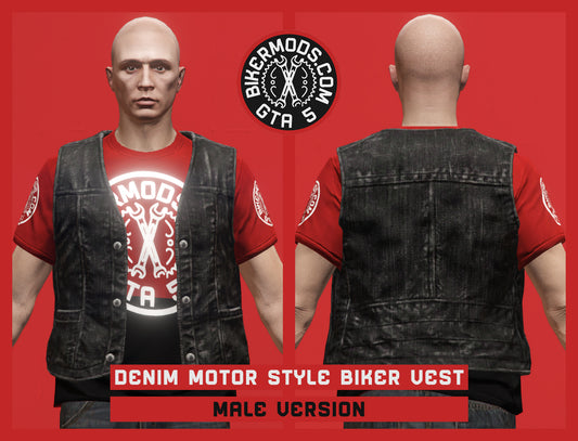 Black Denim Motor Style BIker Vest (Male)