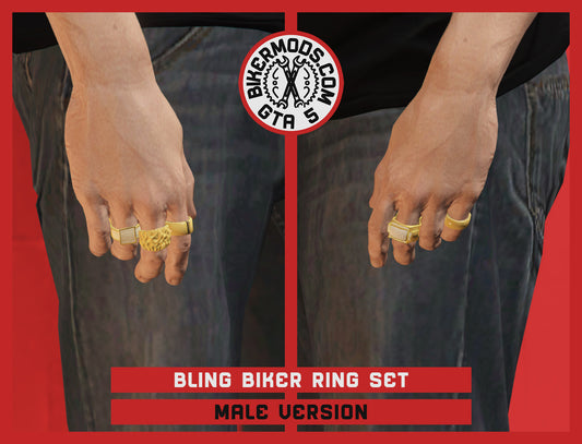 Bling Biker Ring Set (Gold)