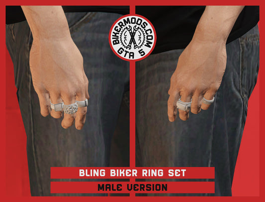 Bling Biker Ring Set (Silver)