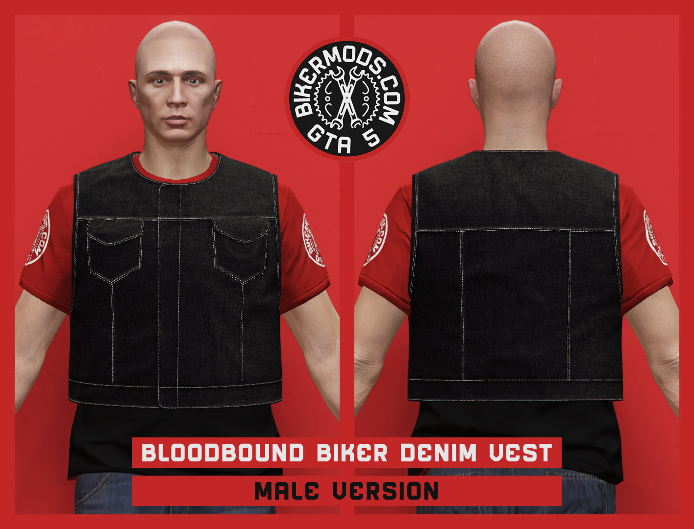 Bloodbound Biker Contrast Denim Vest (Male)