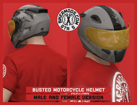 Busted Motorcycle Helmet (Gold Visor)