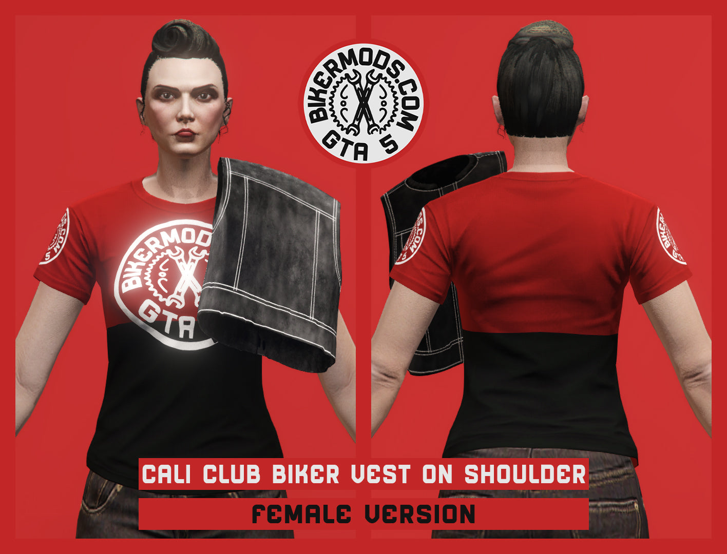 Cali Club Biker Vest on Shoulder (Female)