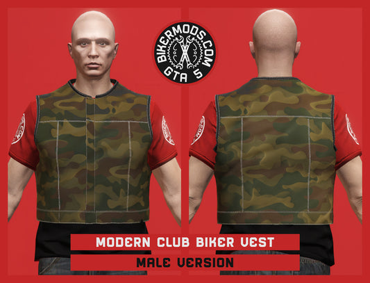 Camo Leather Modern Club Biker Vest (Male) Closed Style
