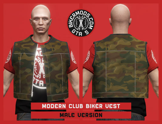 Camo Leather Modern Club Biker Vest (Male) Open Style