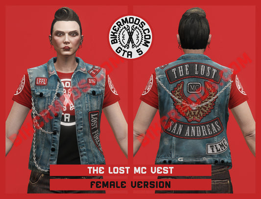 Chain Gang Denim Vest (Female) The Lost MC Red Style