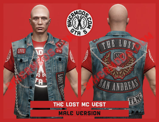 Chain Gang Denim Vest (Male) The Lost MC Red Style