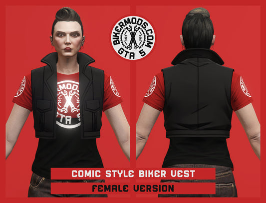 Comic Style Black Biker Vest (Female)