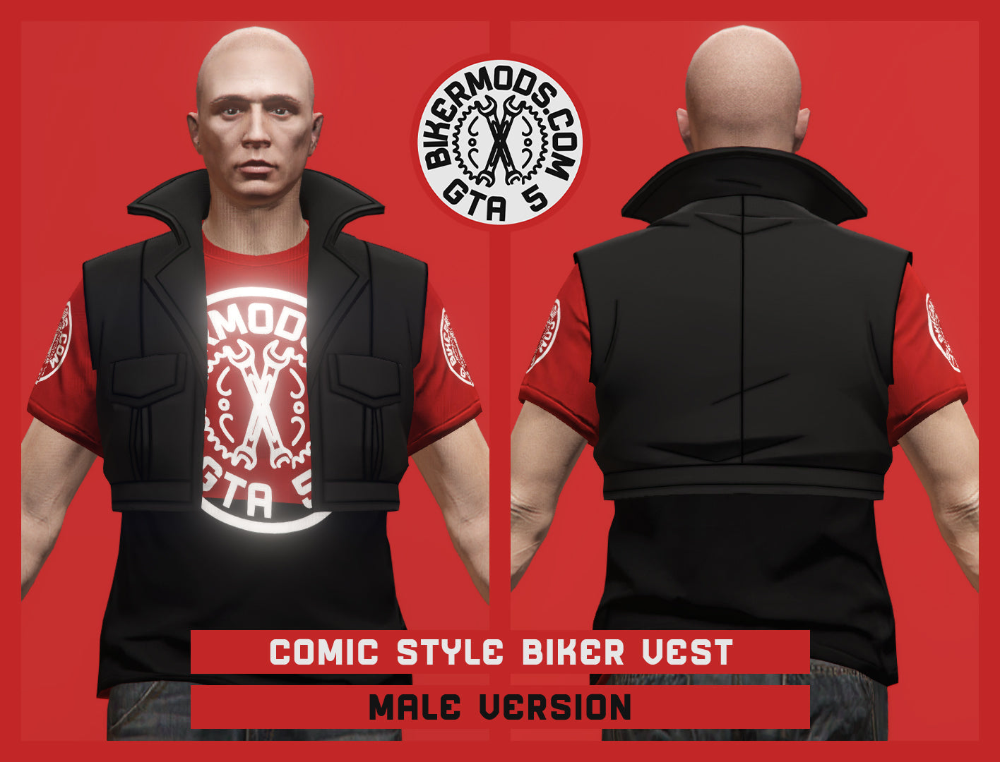 Comic Style Black Biker Vest (Male)