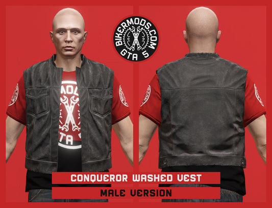 Conqueror Washed Biker Vest (Male) Shorty Style