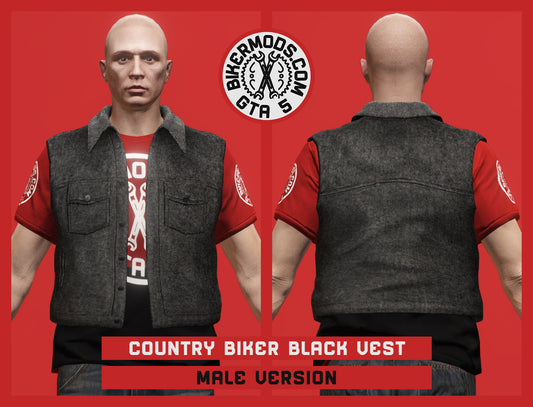 Country Biker Black Vest (Male) Shorty Style