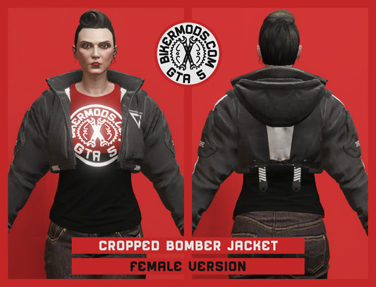 Cropped Bomber Jacket with Hood (Female) Black Style