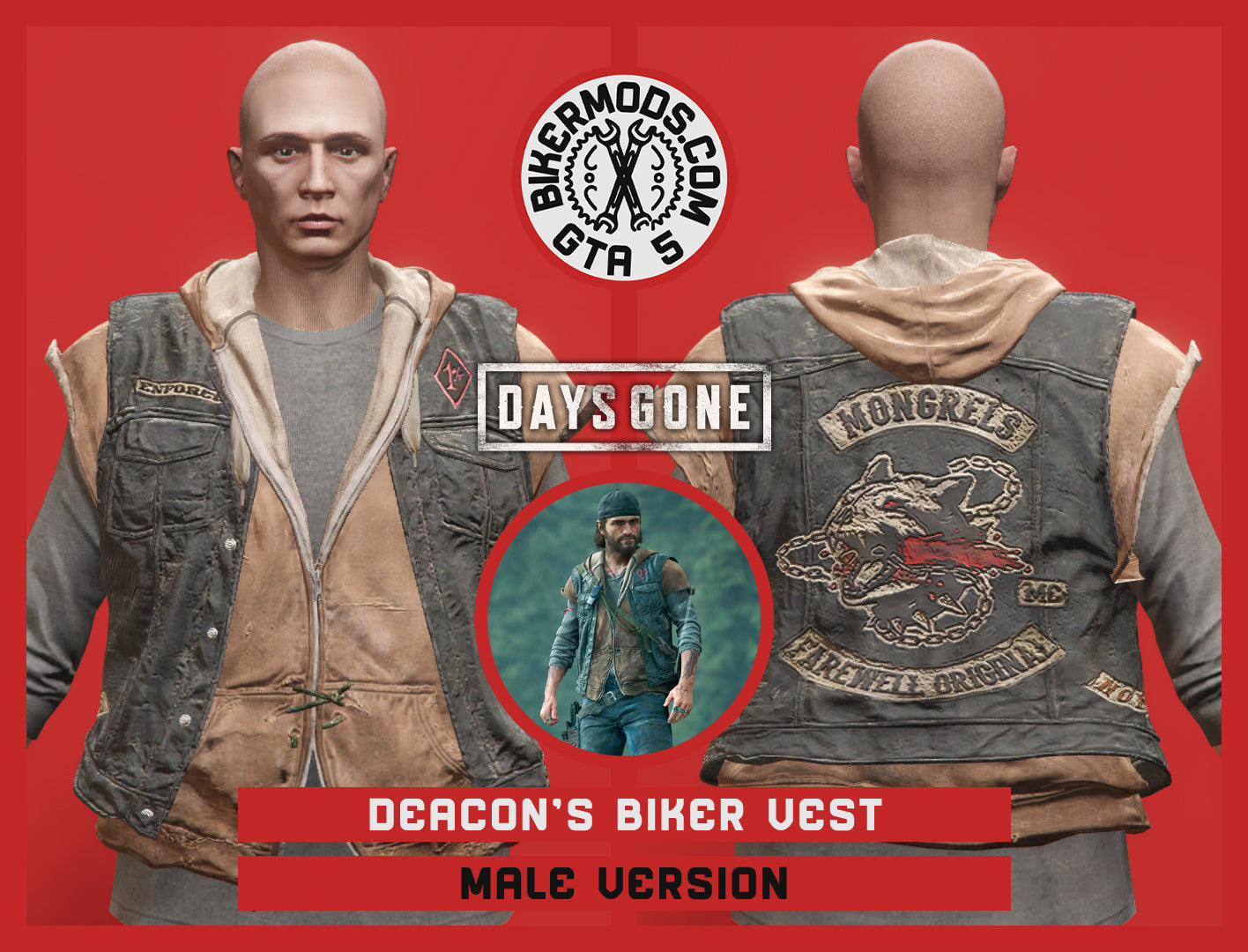 Deacon's Biker Vest (Days Gone) Shirt and Hoodie Included