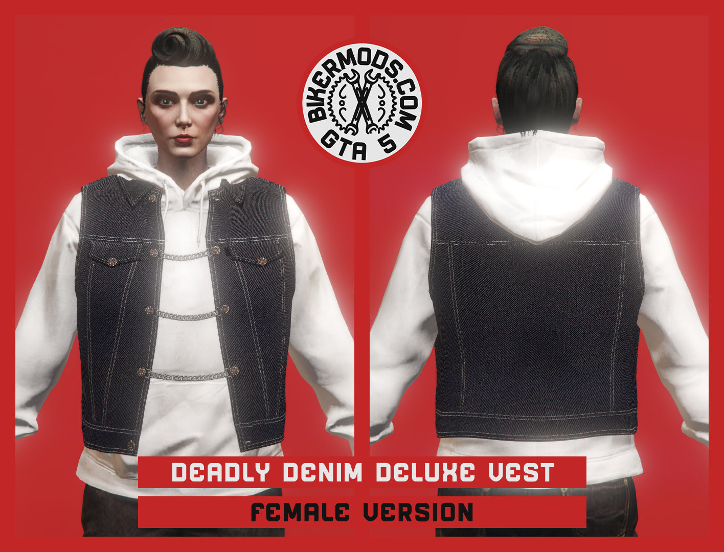 Deadly Black Denim Deluxe Vest (Female) Hoodie Size