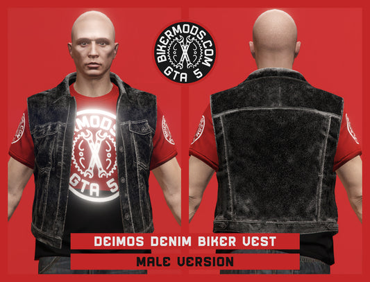 Deimos Black Denim Biker Vest (Male)