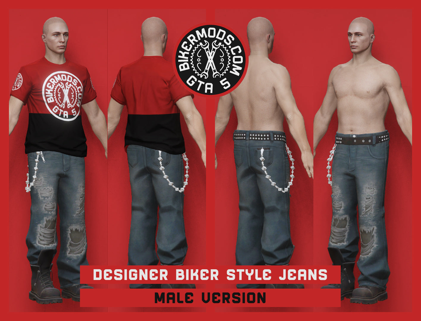 Designer Biker Style Jeans and Boots Combo (Male)