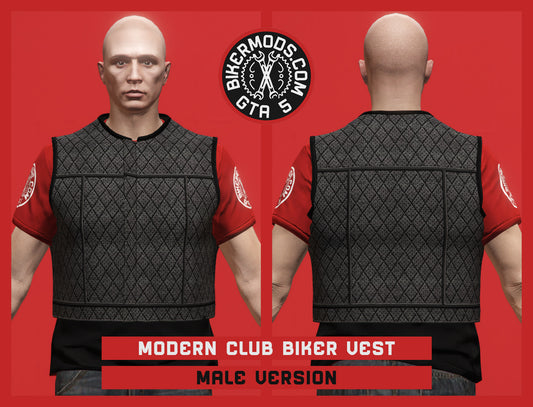 Full Quilted Modern Club Biker Vest (Male) Closed Style