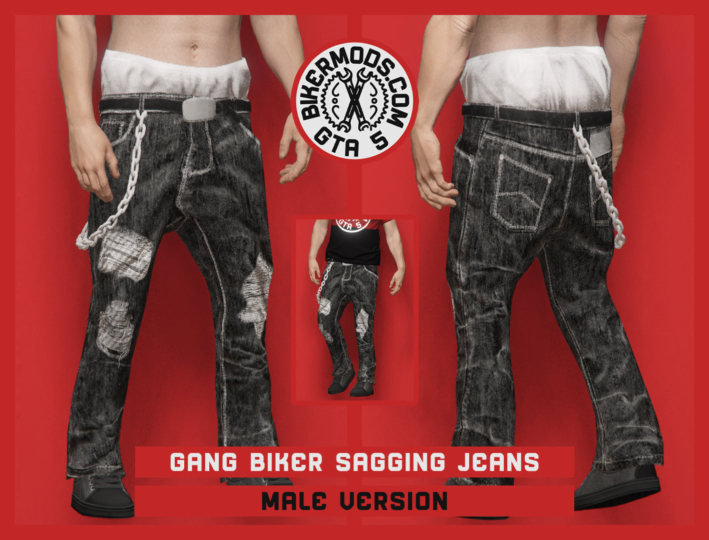 Gang Biker Sagging Black Jeans (Male)