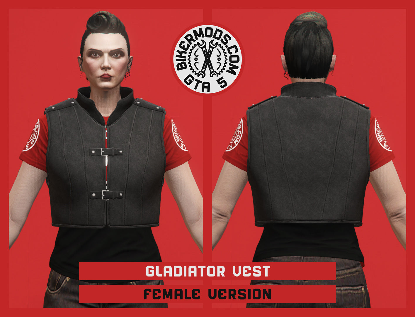 Gladiator Biker Vest (Female) Collared Black Style