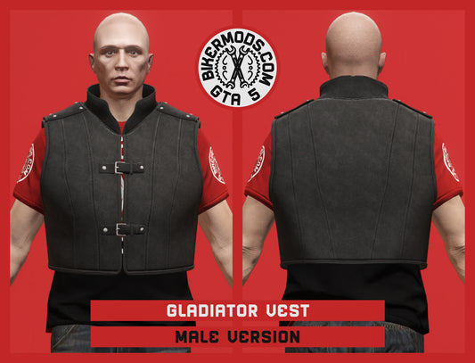 Gladiator Biker Vest (Male) Collared Black Style