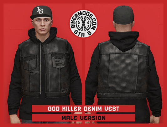 God Killer Black Denim Vest (Male)