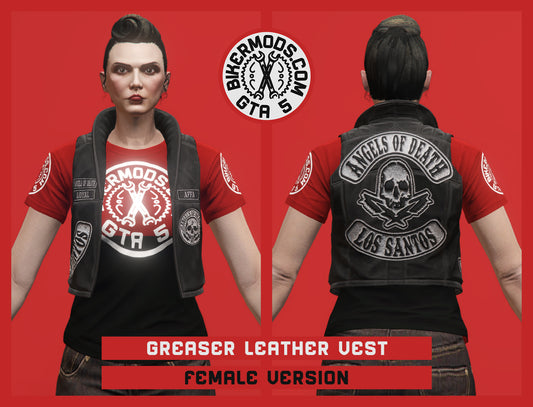 Greaser Black Leather Vest (Female) Angels of Death MC Style