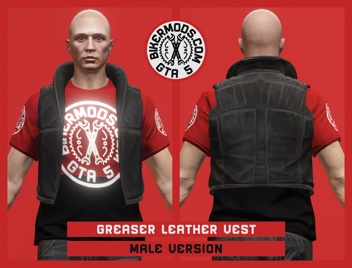 Greaser Black Leather Vest  (Male)