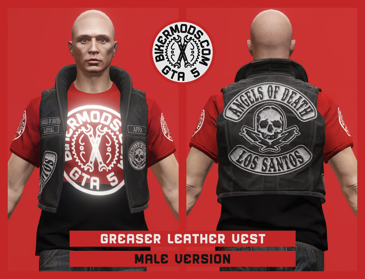 Greaser Black Leather Vest (Male) Angels of Death MC Style