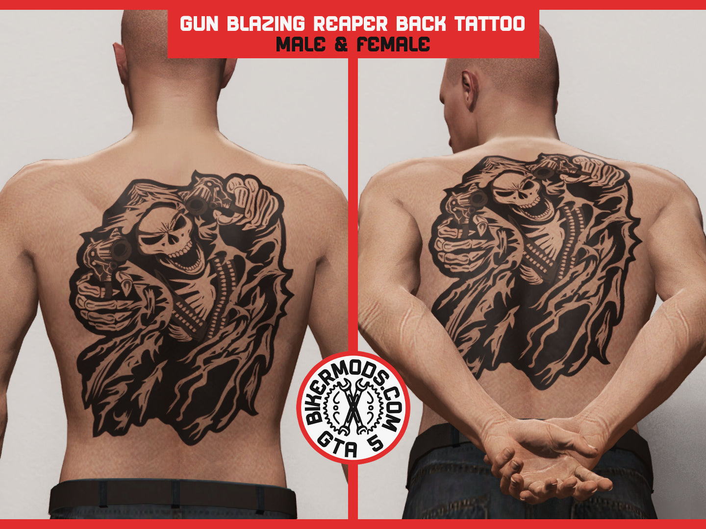 Gun Blazing Reaper Back Tattoo