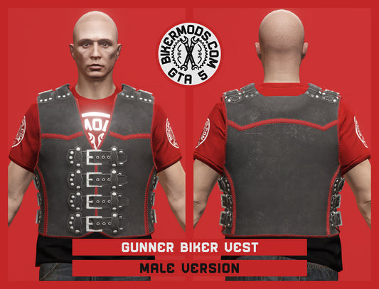 Gunner Red Trim Biker Vest (Male)