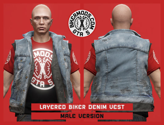 Layered Biker Denim Vest (Male)