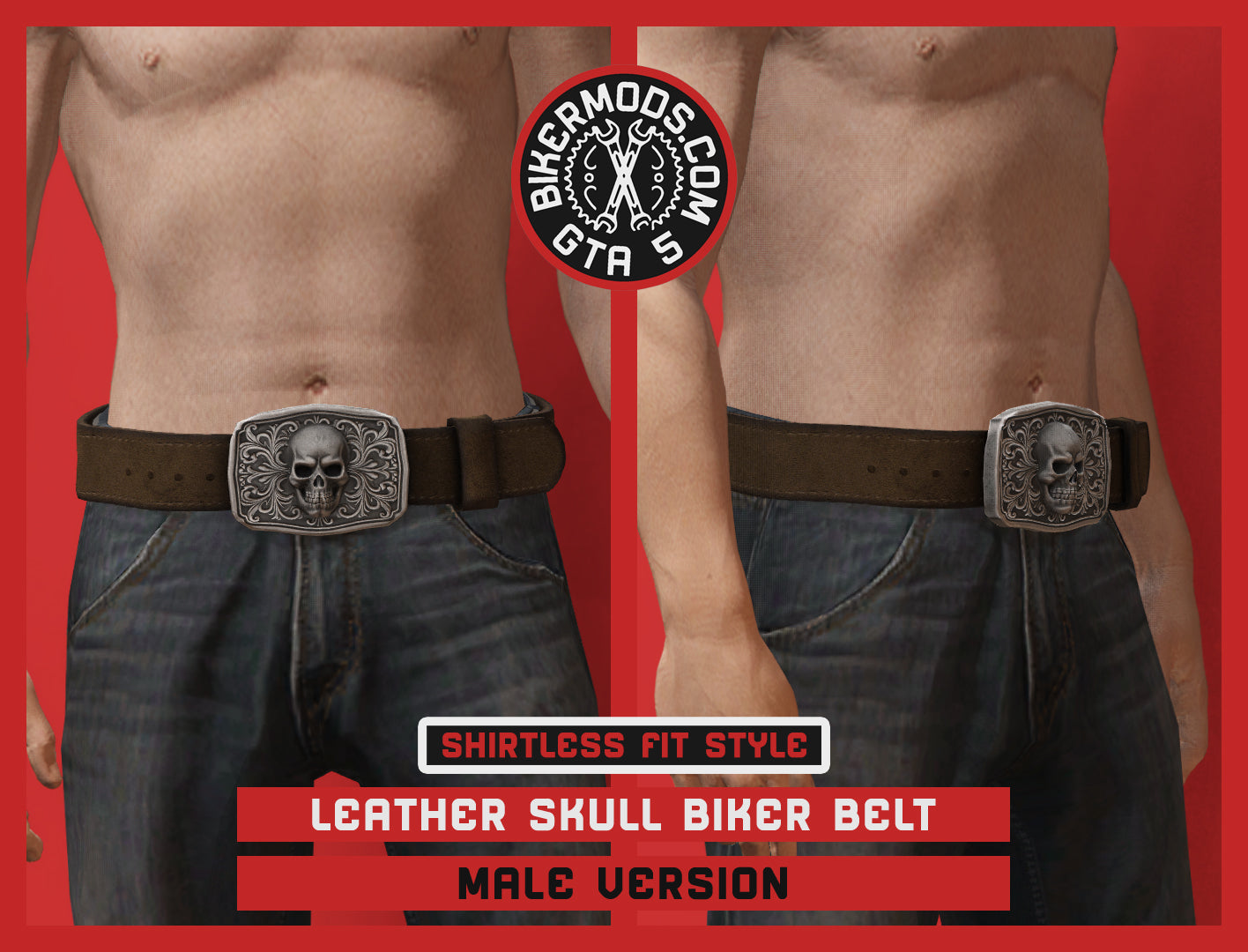 Leather Skull Biker Belt (Male)