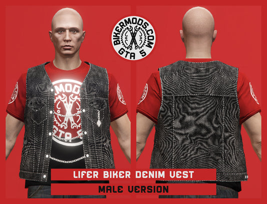 Lifer Biker Black Denim Vest (Male)
